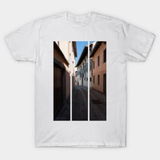 North Italy Life in the center of the lombard medieval city. Walking through narrow streets and walls. Sunny summer day. (vertical) T-Shirt